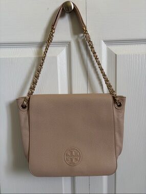 Tory Burch Dusty Rose Pebbled Leather Shoulder Bag with Gold Chain